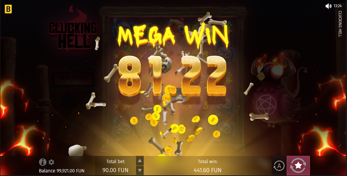 A mega win in Clucking Hell by BGaming