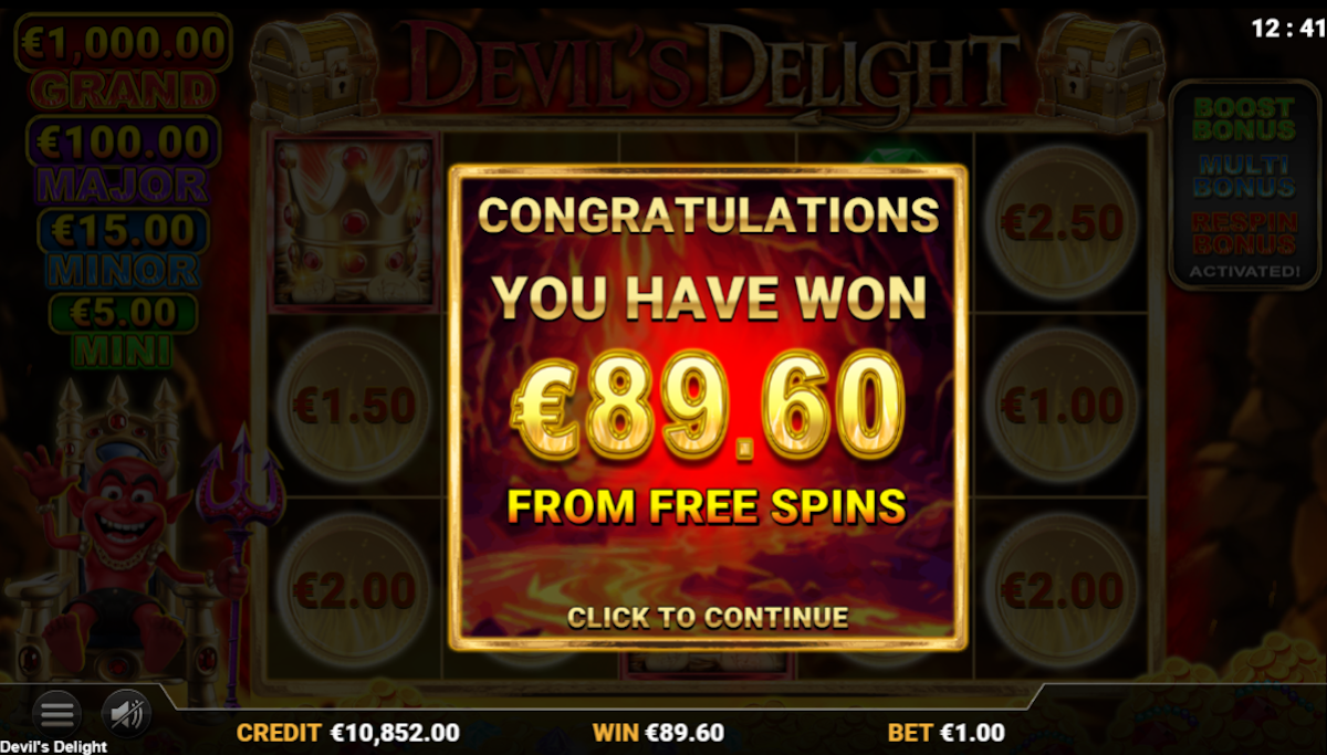 A win in Devil’s Delight by Reflex Gaming