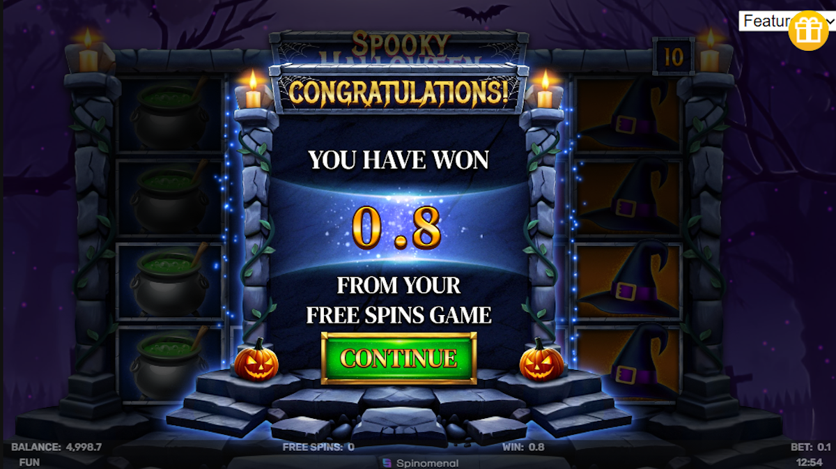 A win in Spooky Halloween by Spinomenal
