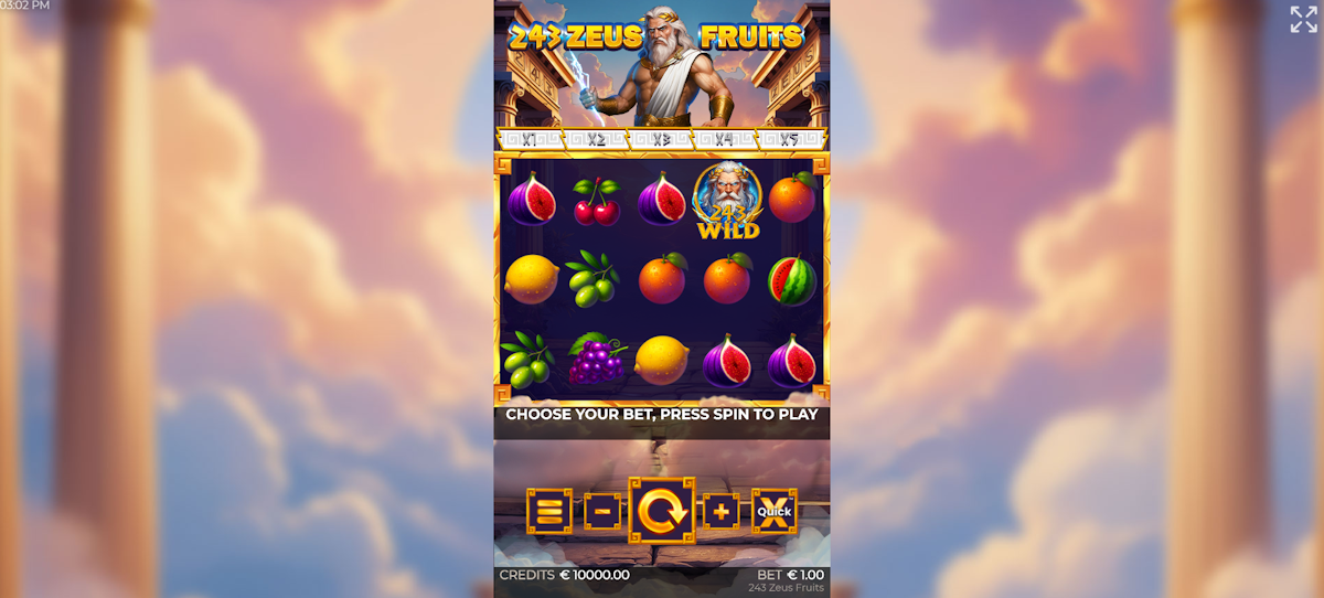 Base game in 243 Zeus Fruits by Tom Horn Gaming
