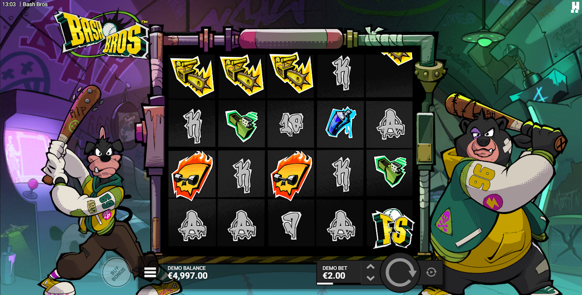 Base game in Bash Bros by Hacksaw Gaming
