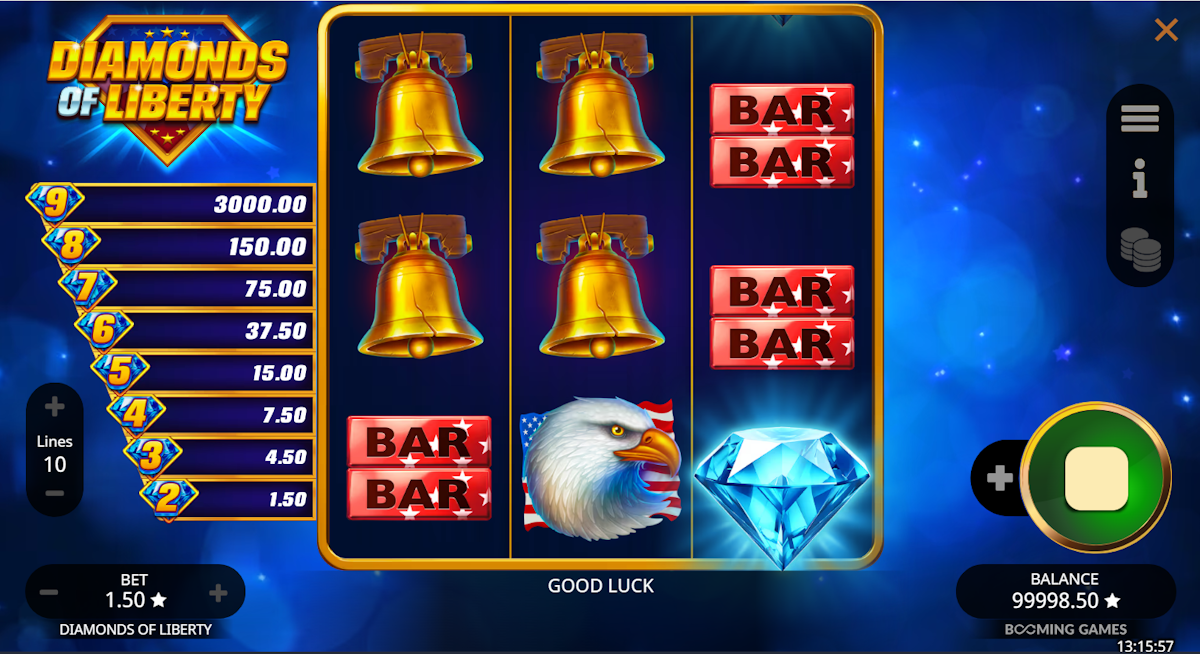 Base game in Diamonds of Liberty by Booming Games