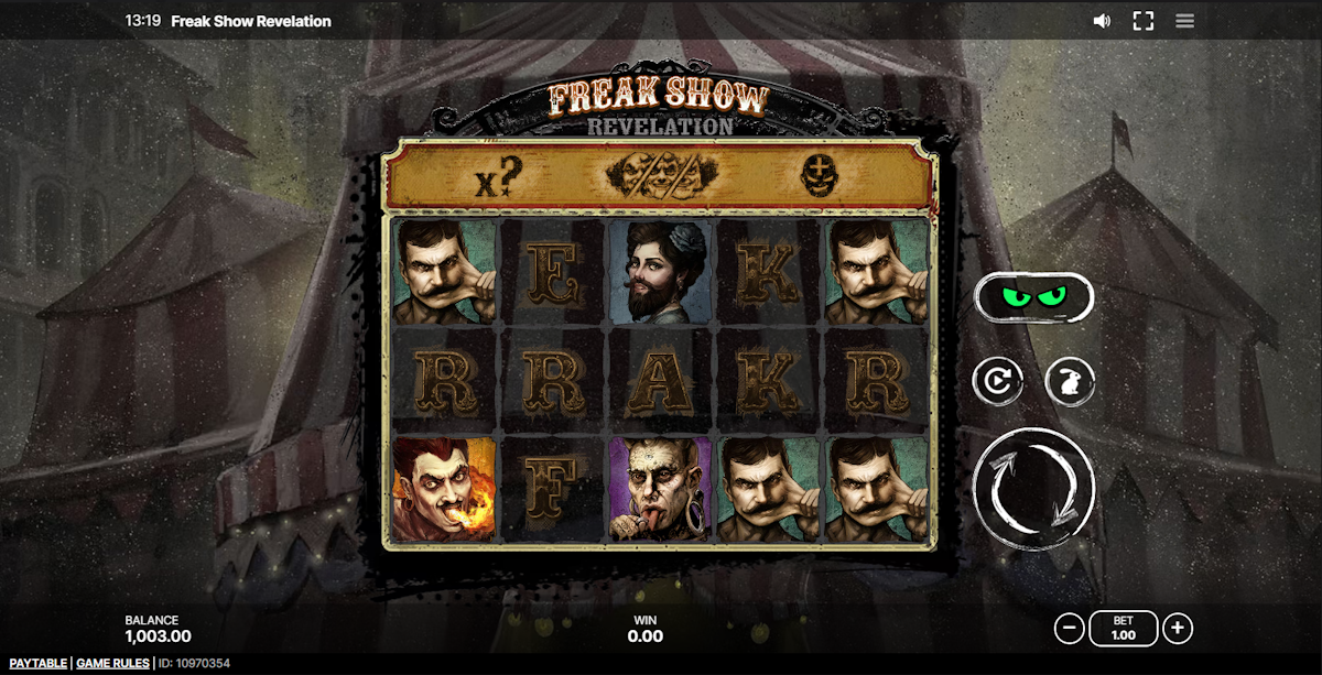 Base game in Freak Show Revelation by Sneaky Slots