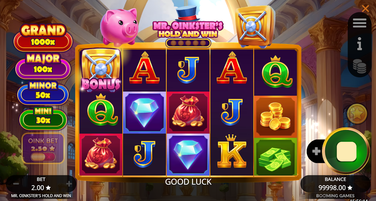 Base game in Mr. Oinkster’s Hold and Win by Booming Games