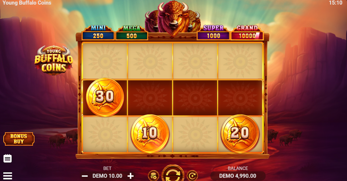 Base game in Young Buffalo Coins by Evoplay