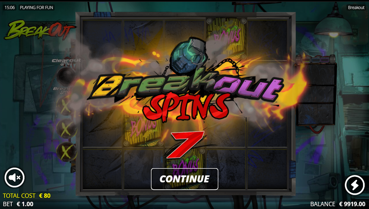 Breakout spins awarded in Breakout by Nolimit City