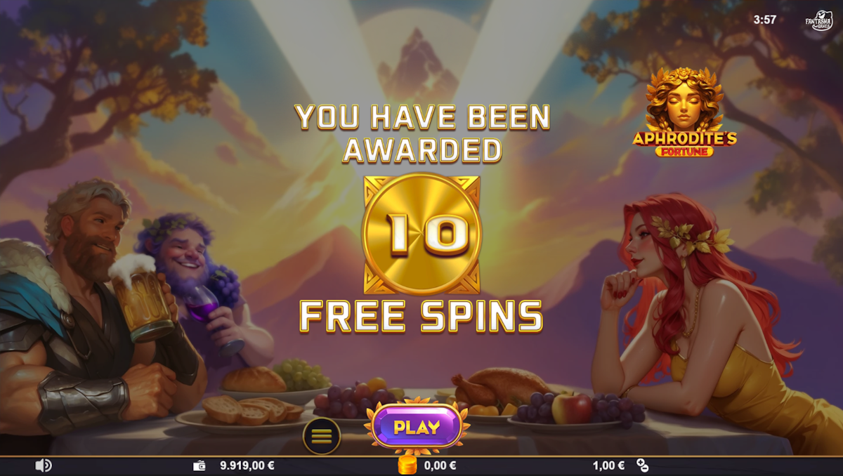 Free spins awarded in Aphrodite’s Fortune by SlotMatrix