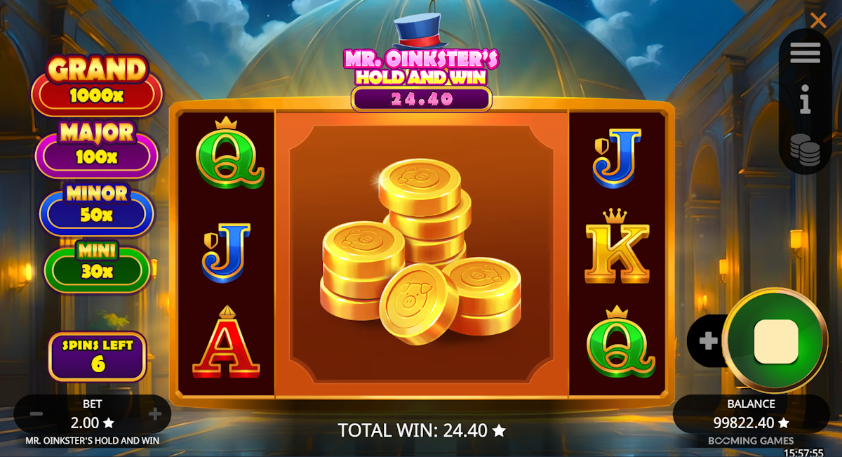 Free spins in Mr. Oinkster’s Hold and Win by Booming Games