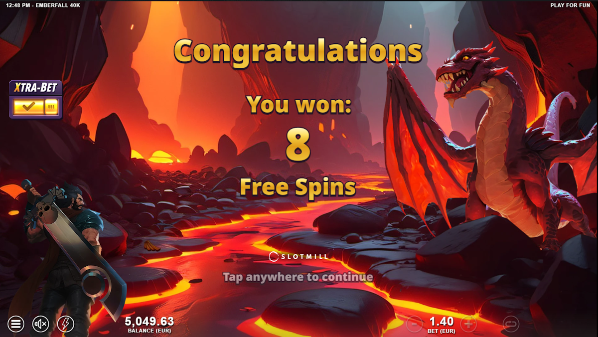 Free spins won in Emberfall 40K by Slotmill