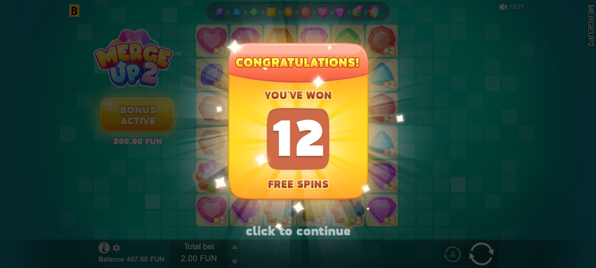 Free spins won in Merge Up™ 2 by BGaming