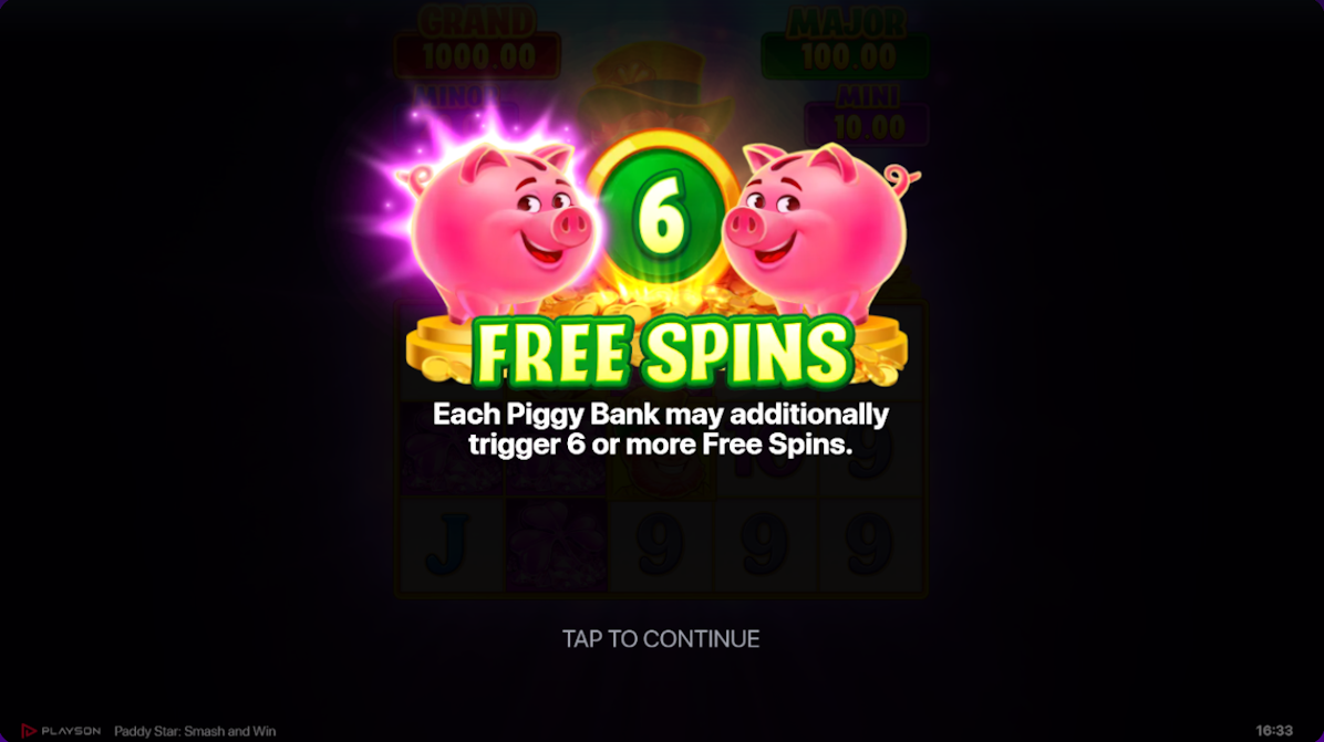 Free spins won in Paddy Star Smash and Win by Playson