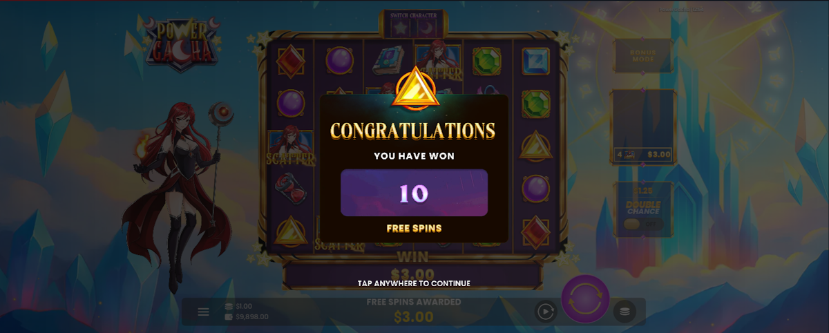 Free spins won in Power Gacha by FBMDS