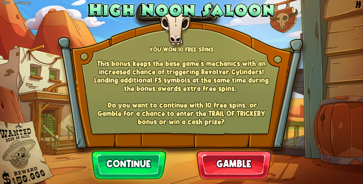 High noon saloon bonus round won in Le Cowboy by Hacksaw Gaming
