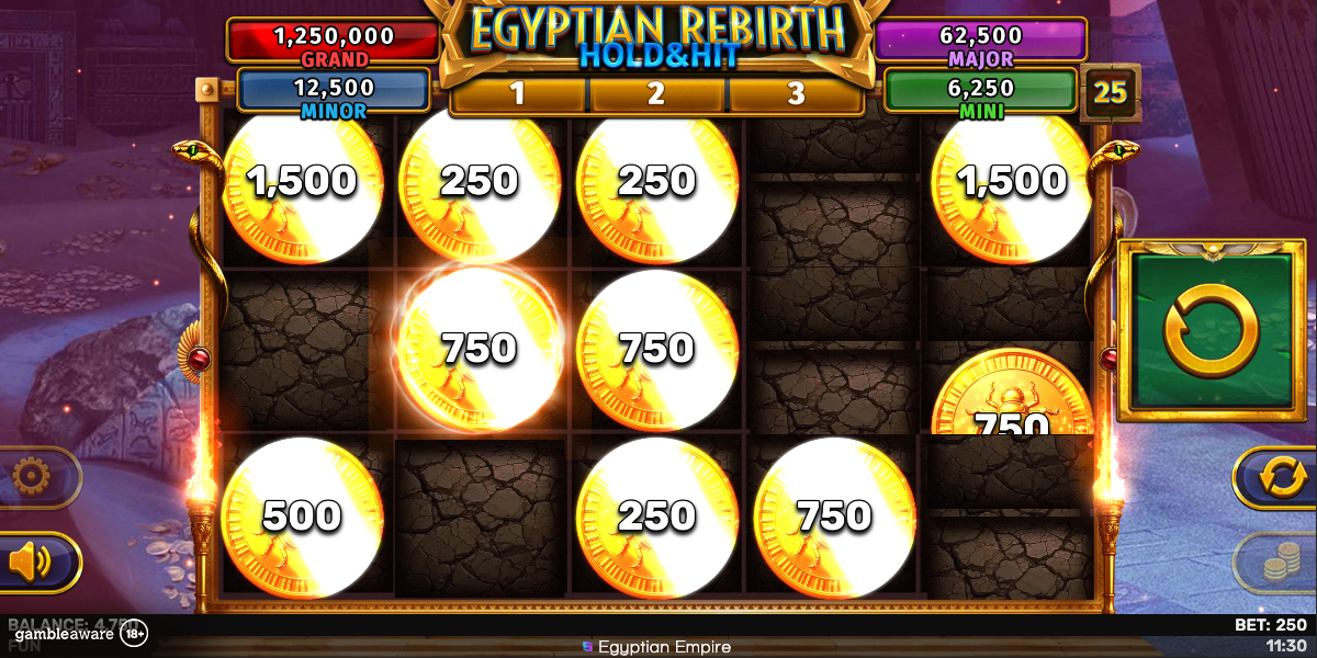 Hold & hit bonus game in Egyptian Rebirth Hold & Hit by Spinomenal