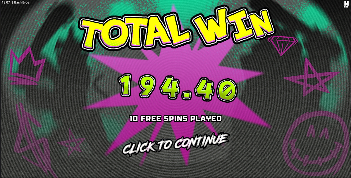Total win in Bash Bros by Hacksaw Gaming