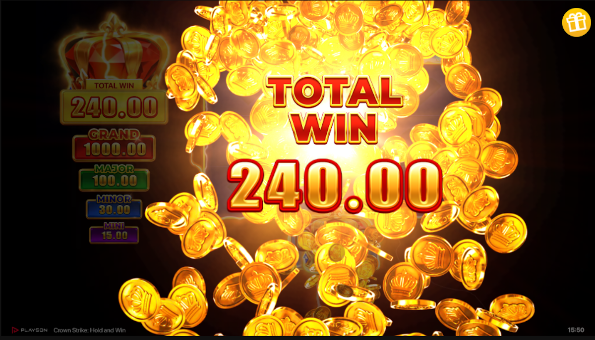 Total win in Crown Strike Hold and Win by Playson