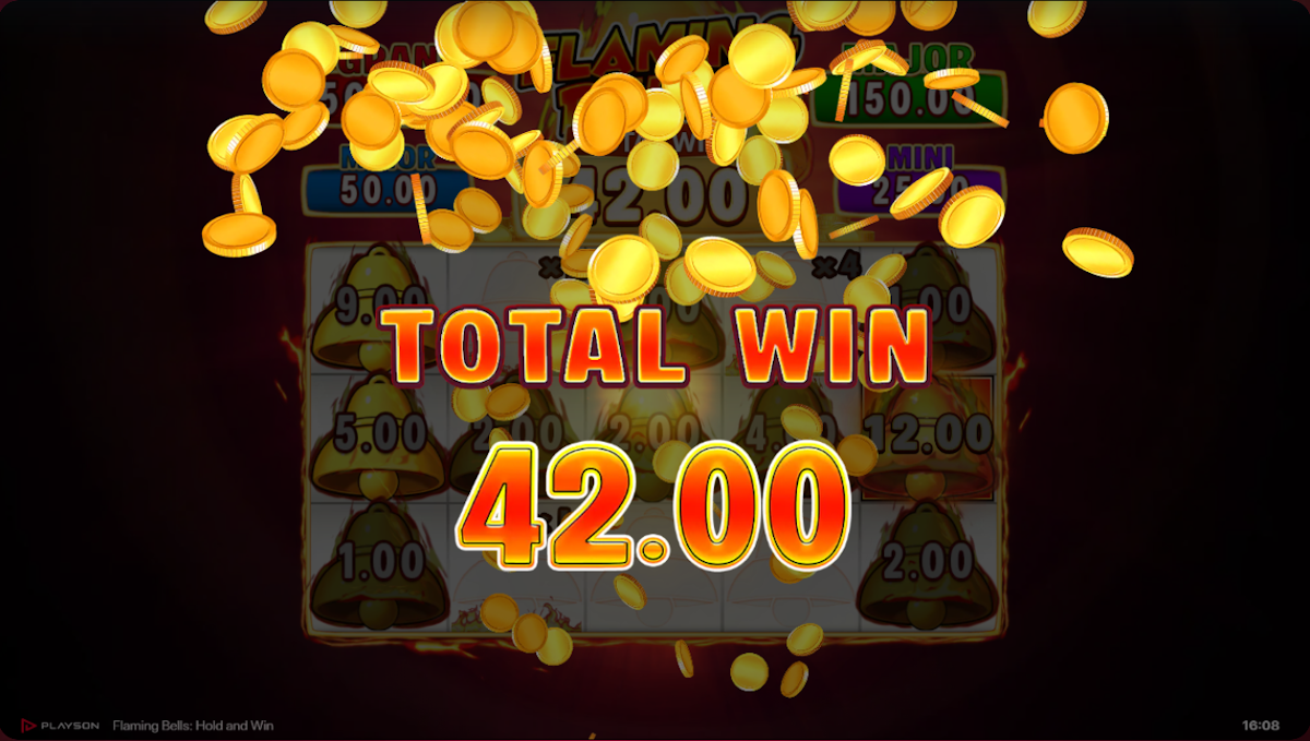 Total win in Flaming Bells Hold and Win by Playson
