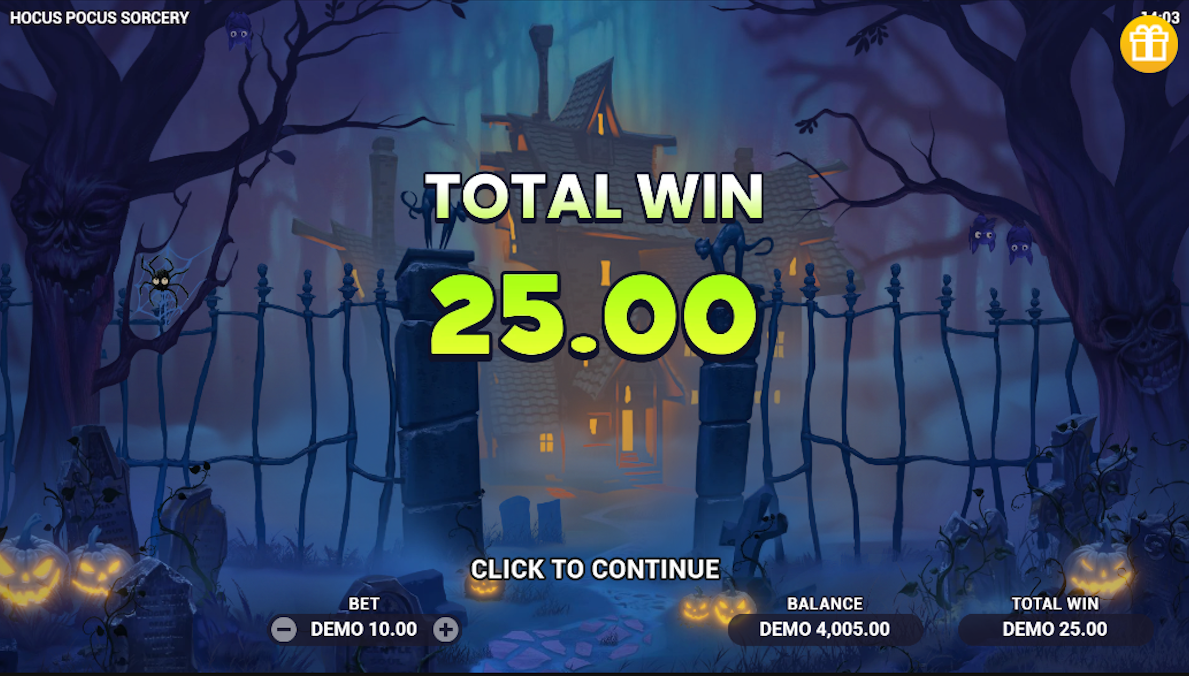 Total win in Hocus Pocus Sorcery by Evoplay