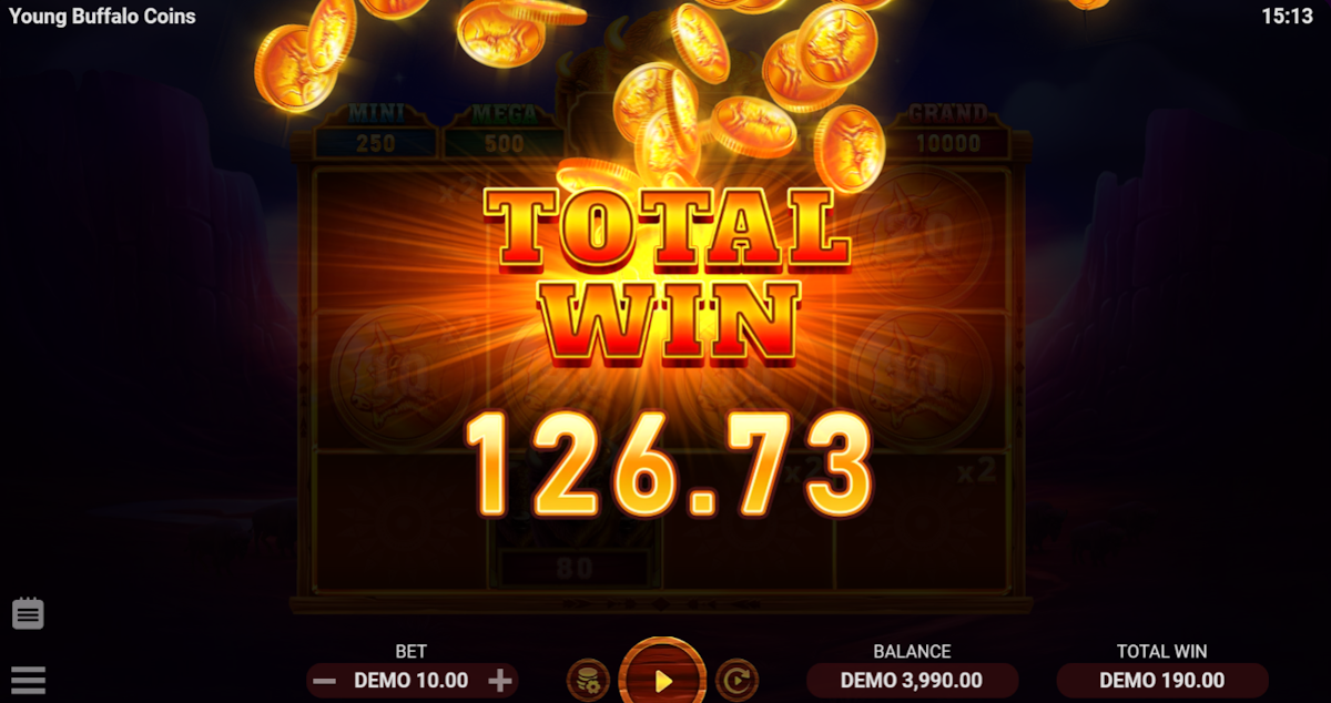 Total win in Young Buffalo Coins by Evoplay