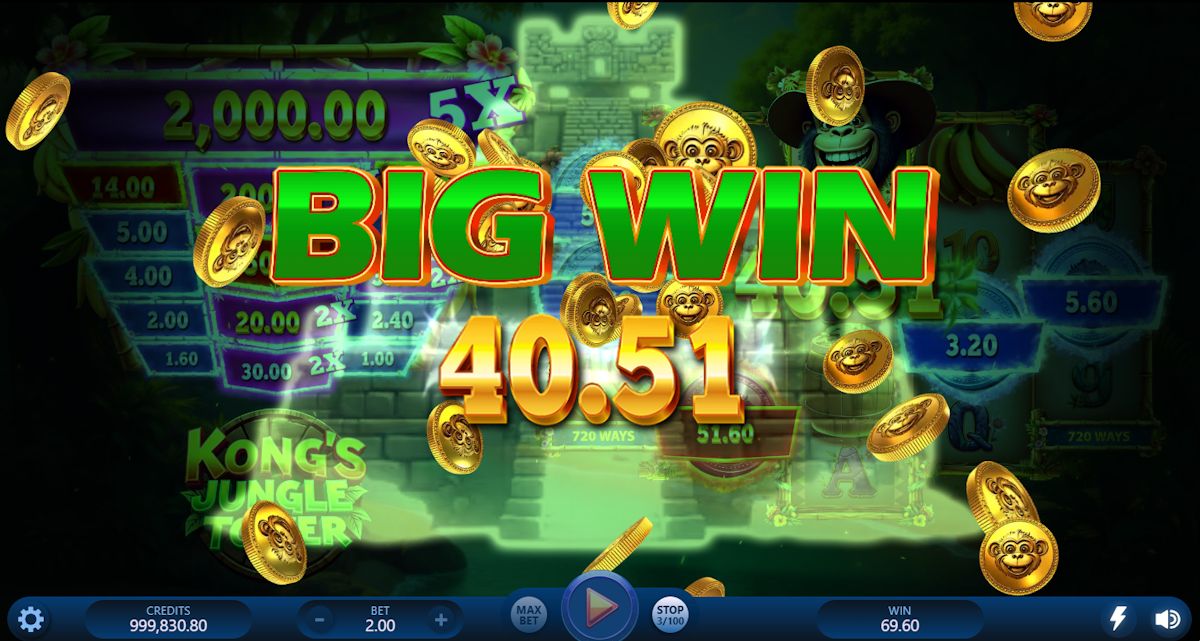 A big win in Kong’s Jungle Tower by Red Papaya