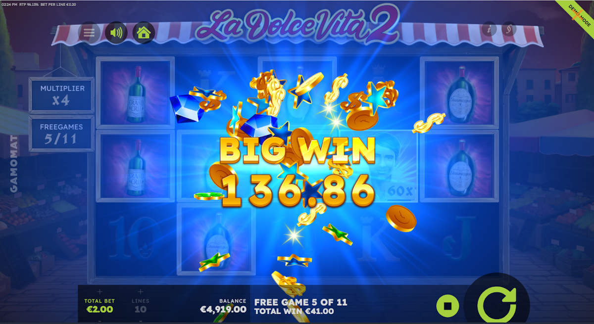 A big win in La Dolce Vita 2 by Gamomat