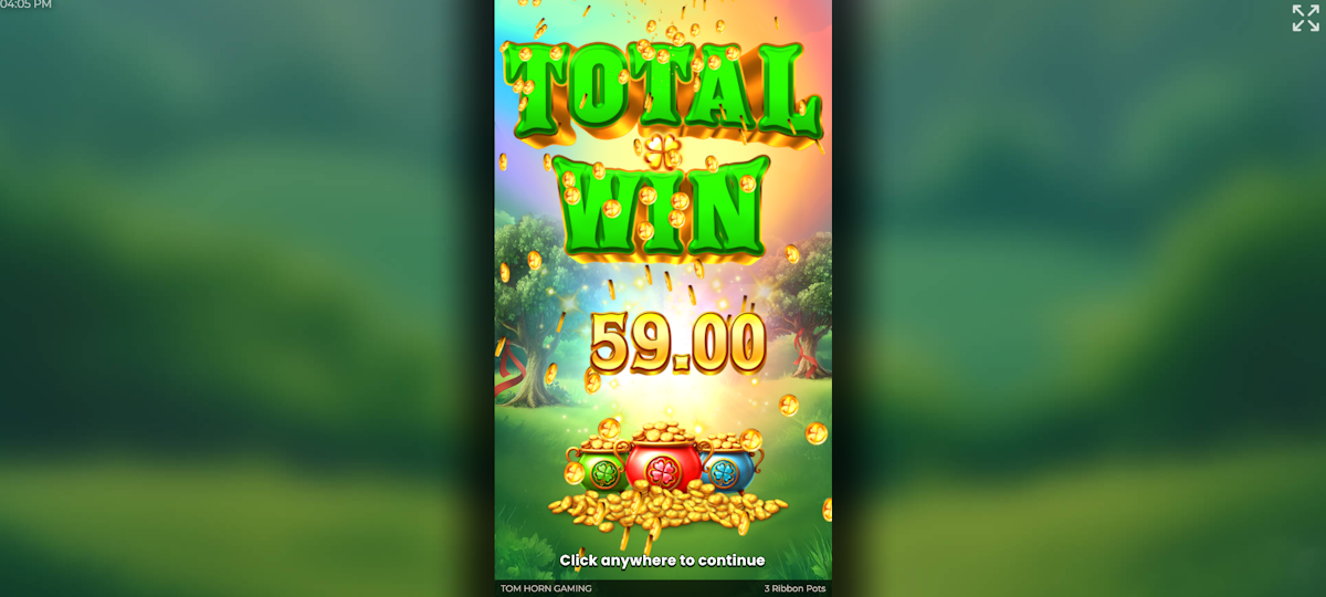 Total win in 3 Ribbon Pots by Tom Horn Gaming