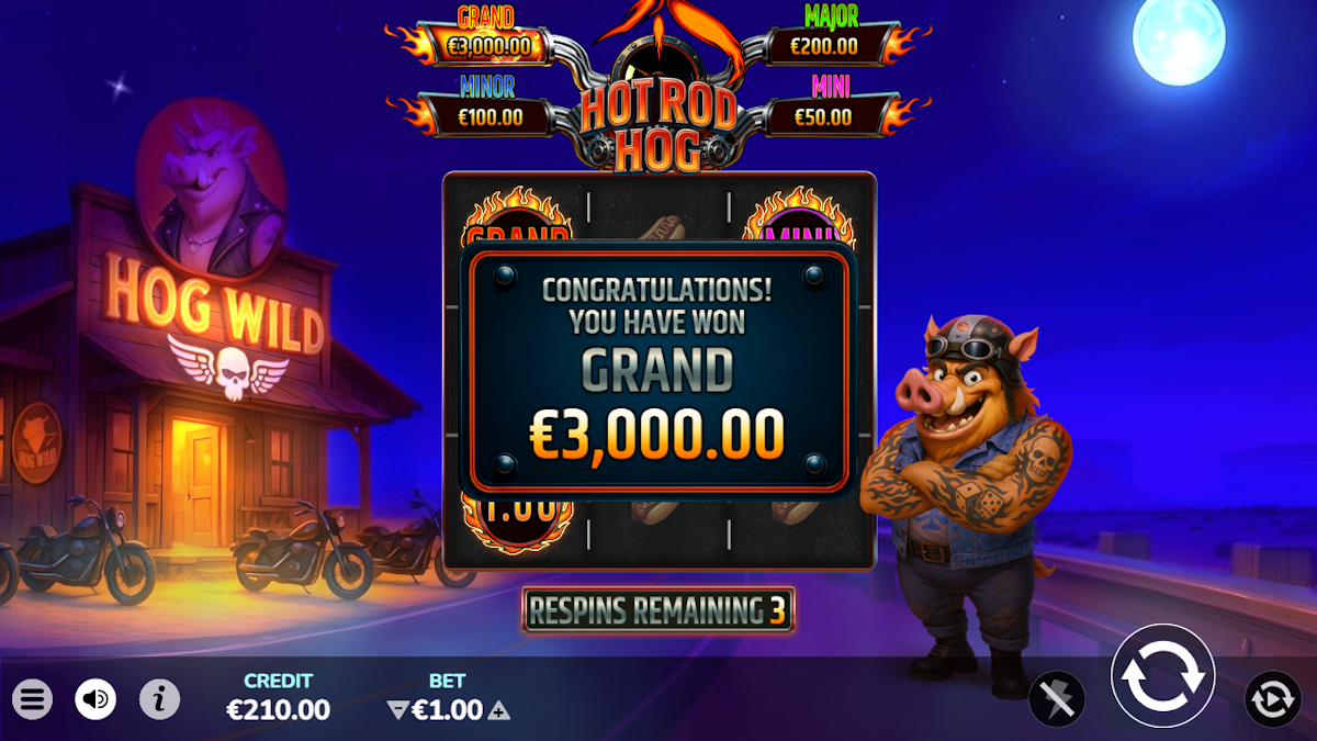 A win in Hot Rod Hog by Atomic Slot Lab