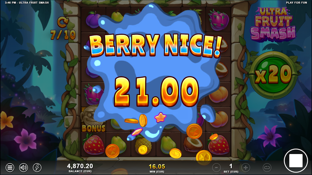 A win in Ultra Fruit Smash by Slotmill