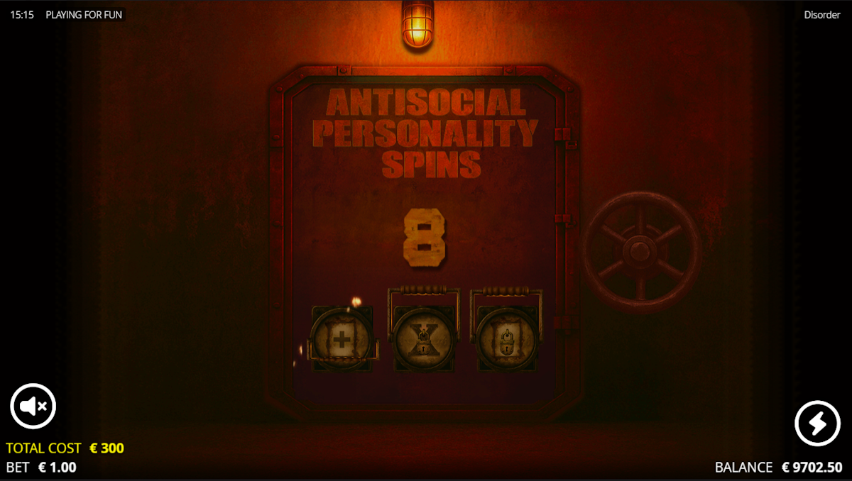 Antisocial personality spins won in Disorder by Nolimit City