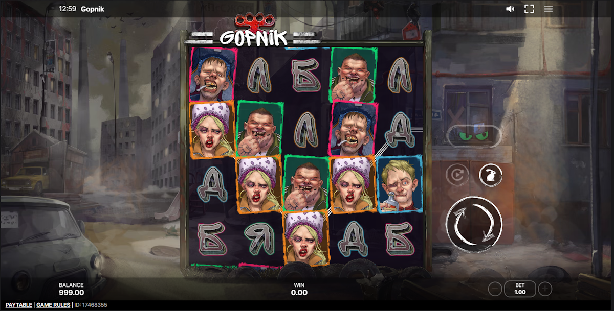 Base game in Gopnik by Sneaky Slots