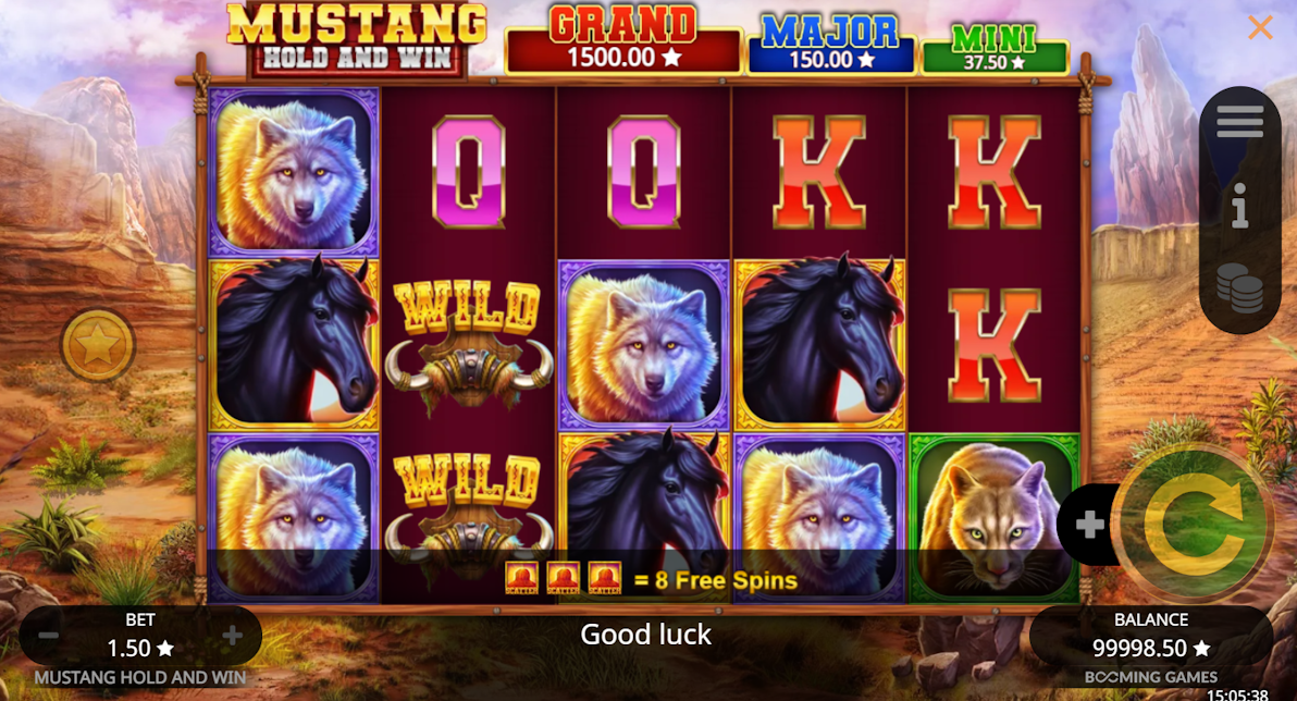 Base game in Mustang Hold and Win by Booming Games!