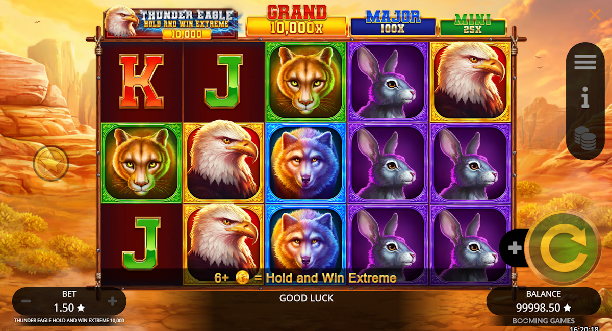 Base game in Thunder Eagle Hold and Win Extreme by Booming Games