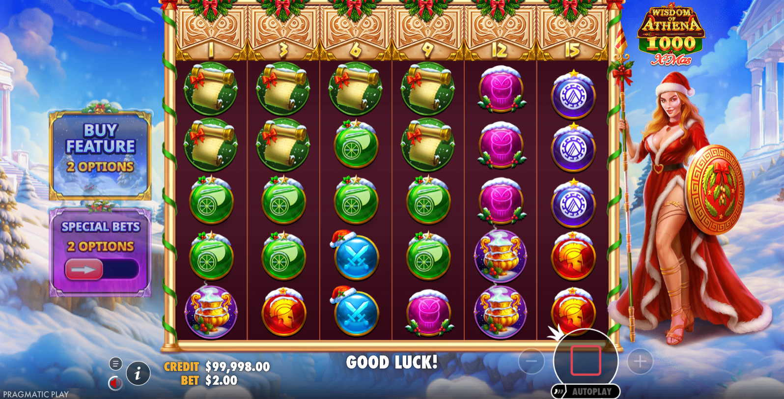 Base game in Wisdom of Athena 1000 Xmas by Pragmatic Play