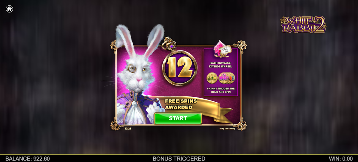Free spins awarded in White Rabbit 2 by Big Time Gaming