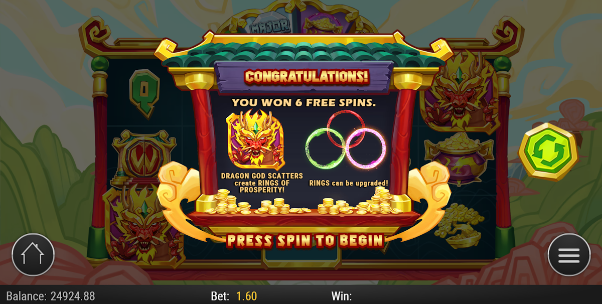 Free spins won in Rings of Prosperity by Play’n GO