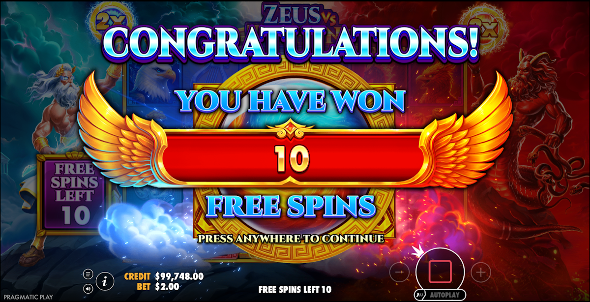 Free spins won in Zeus vs Typhon by Pragmatic Play