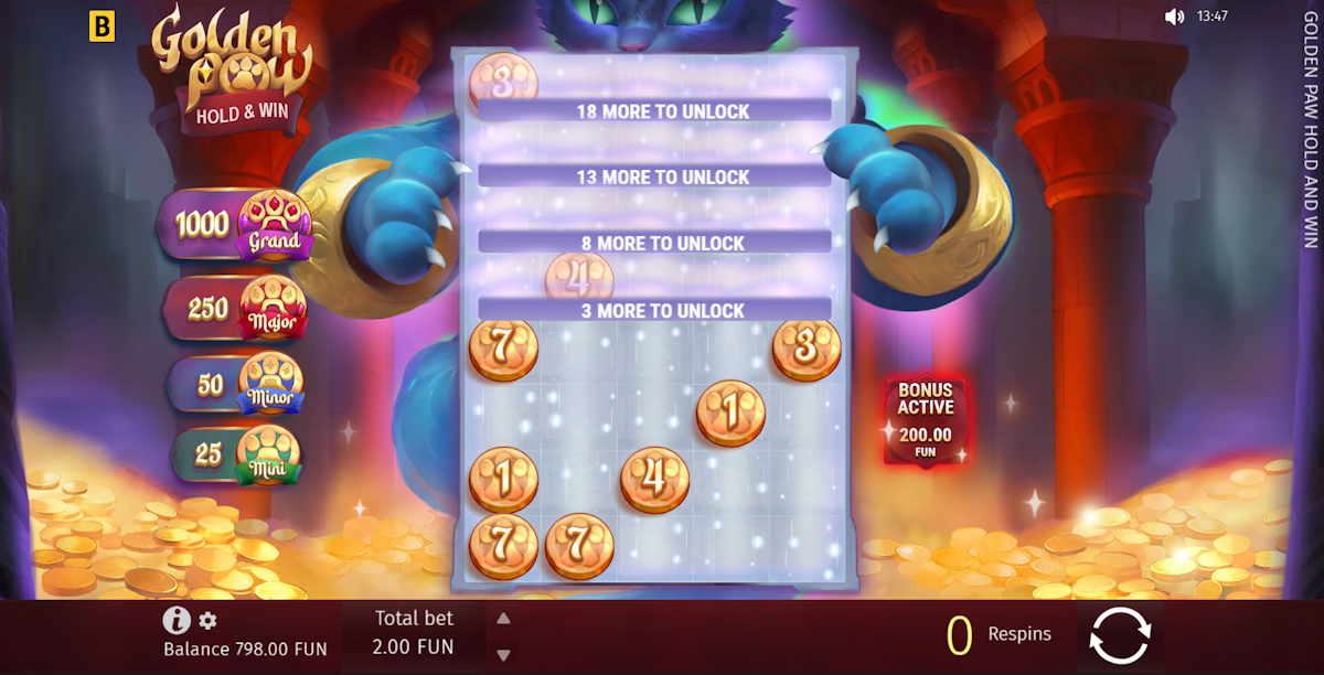 Hold & win bonus game in Golden Paw Hold & Win by BGaming