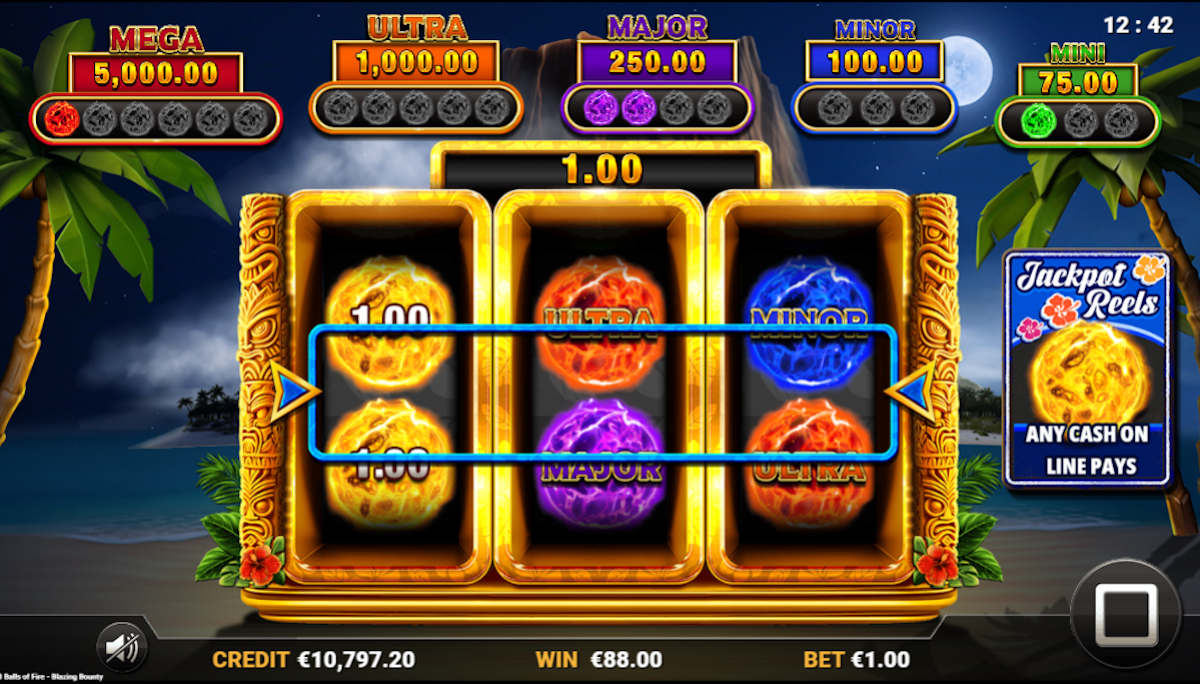 Jackpot reels in 8 Balls of Fire Blazing Bounty by Reflex Gaming