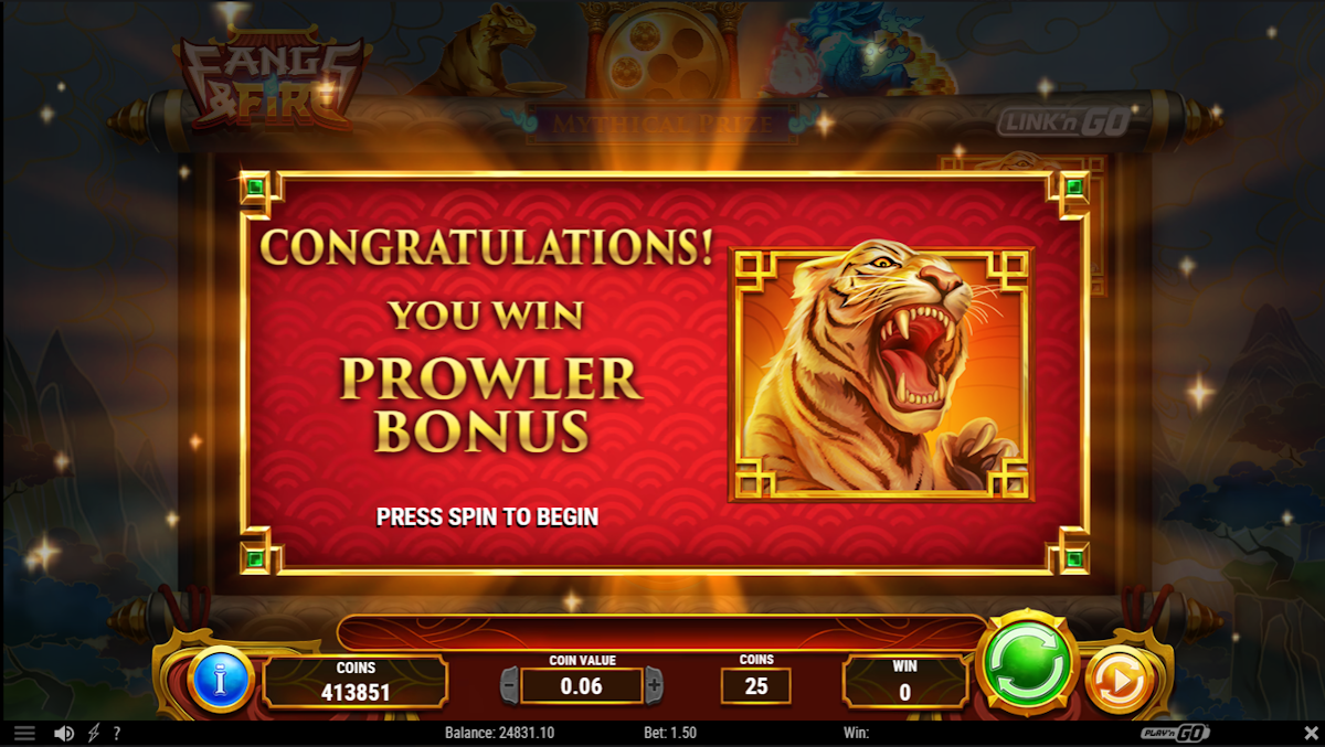 Prowler bonus won in Fangs & Fire Play'n Go