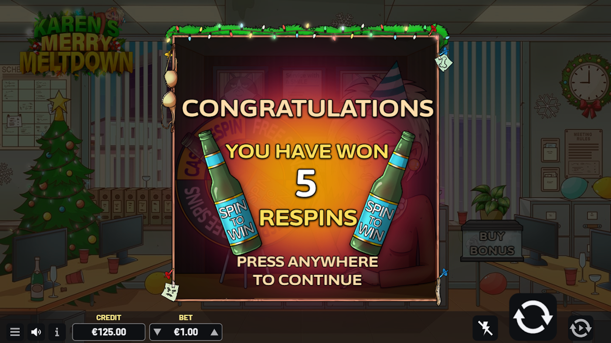 Respins won in Karen’s Merry Meltdown by IndigoMagic