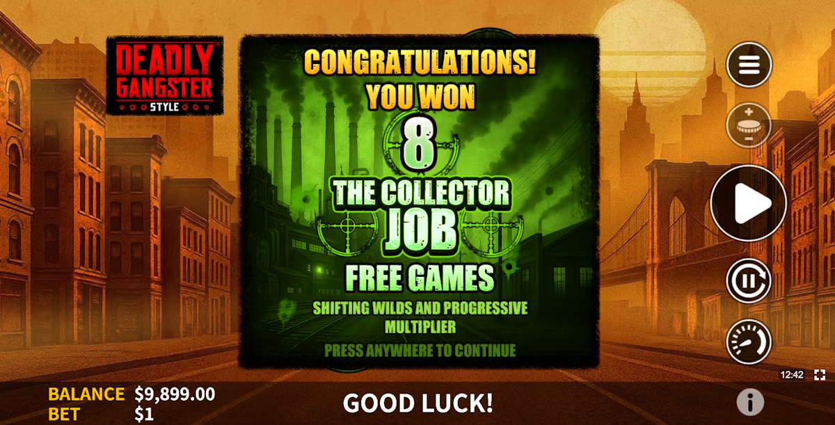 The collector job bonus round won in Deadly Gangster Style by Skywind Group