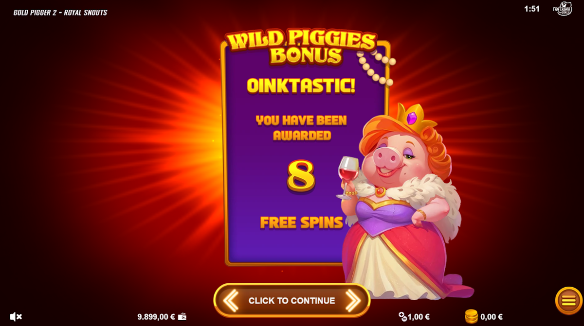 Wild piggies bonus awarded in Gold Pigger 2 Royal Snouts by SlotMatrix