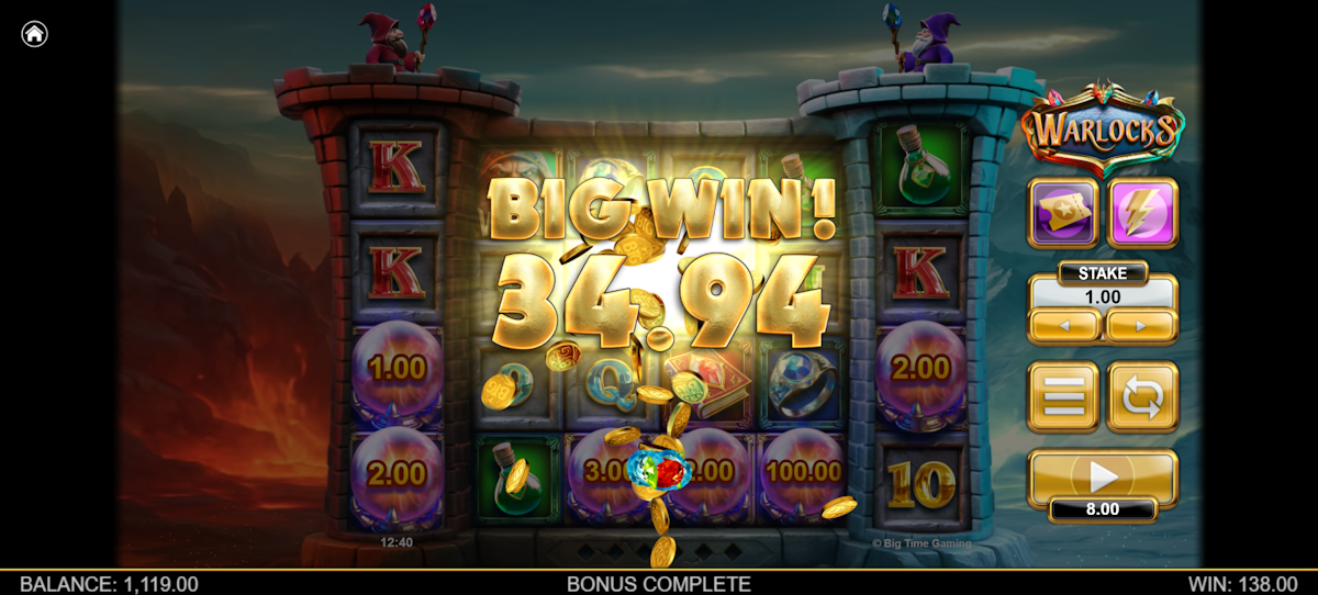 A big win in Warlocks by Big Time Gaming