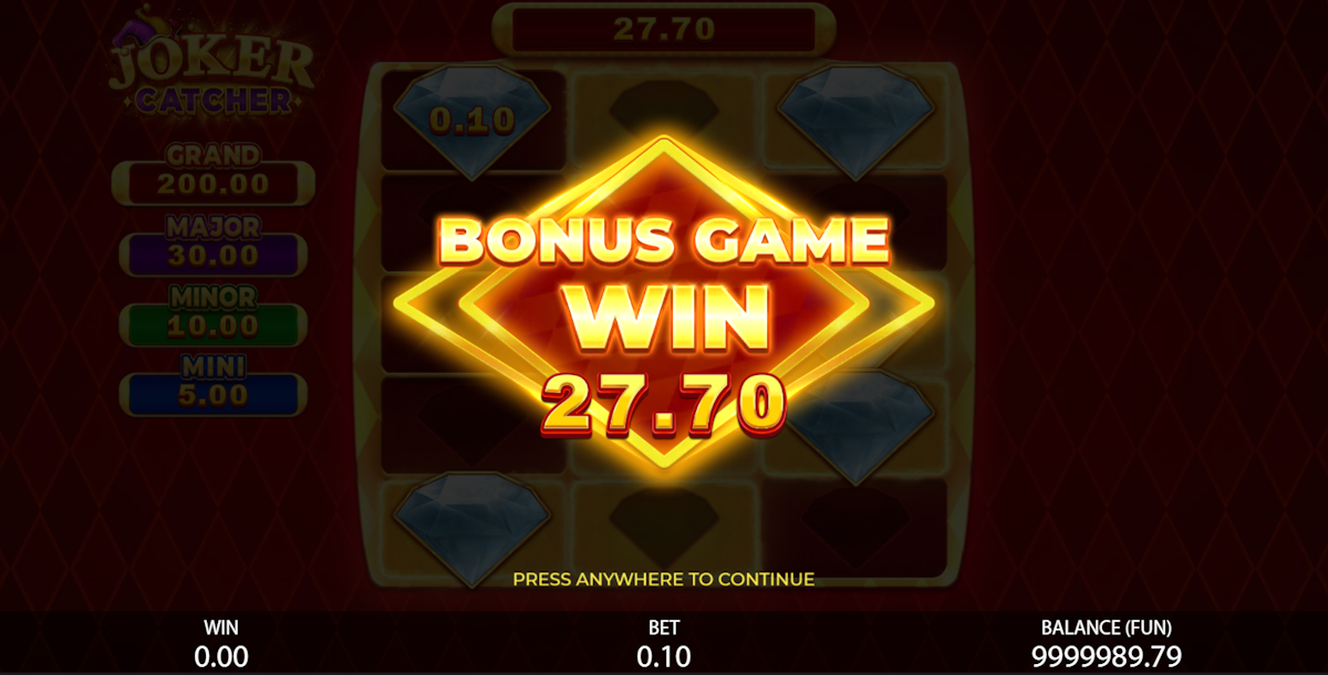 A bonus game win in Joker Catcher by Gamzix