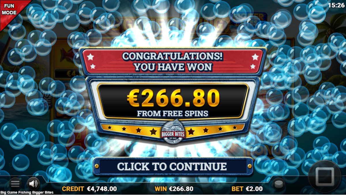 A win in Big Game Fishing Bigger Bites by Reflex Gaming