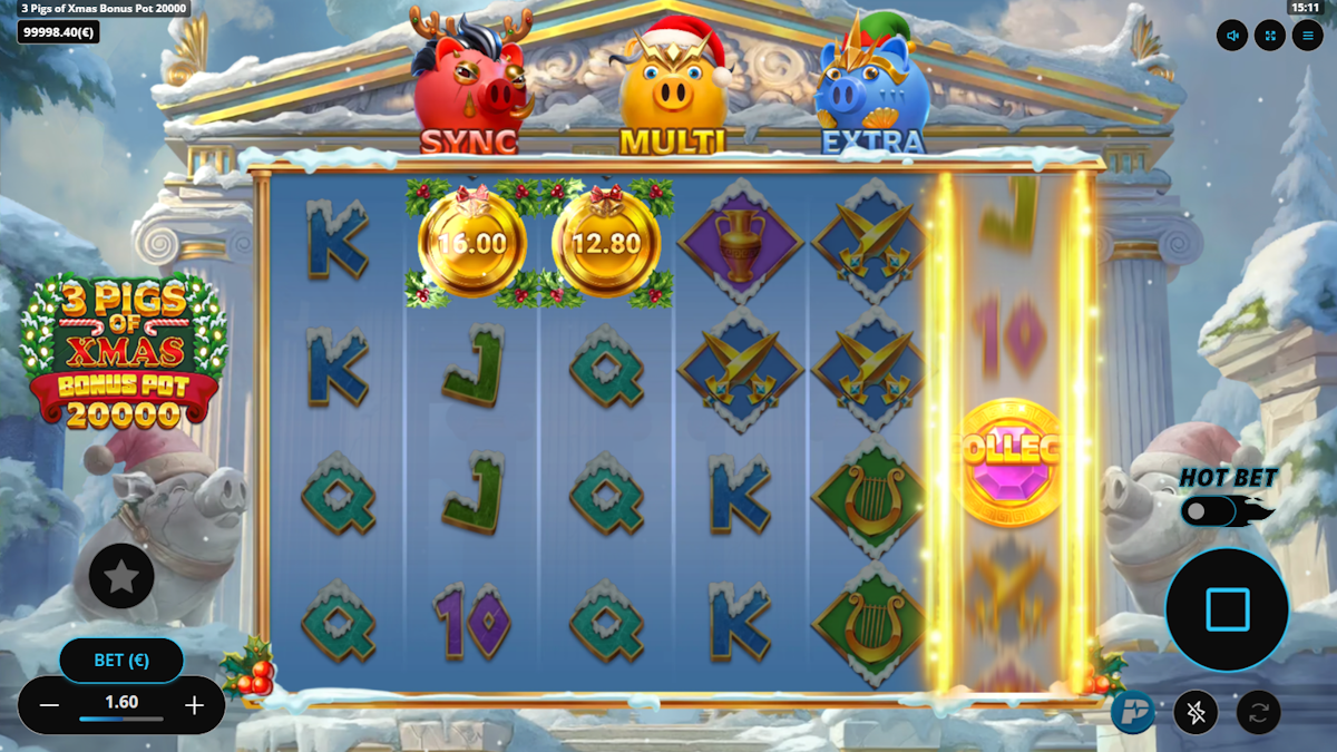 Base game in 3 Pigs of Xmas Bonus Pot 20000 by Gaming Corps