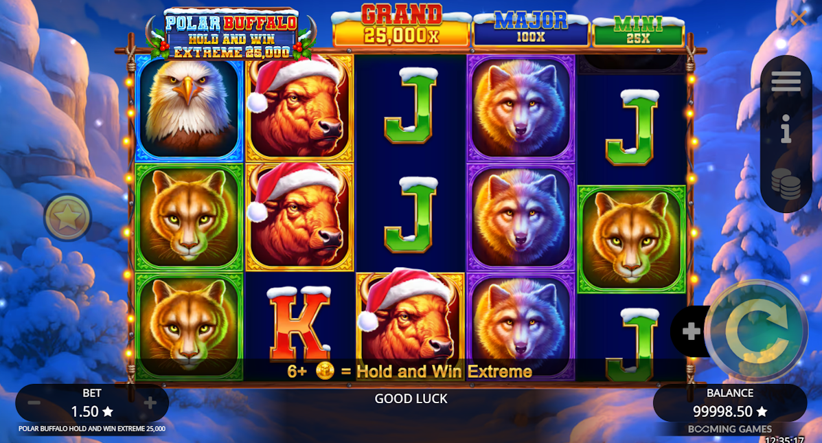 Base game in Polar Buffalo Hold and Win Extreme 25000 by Booming Games