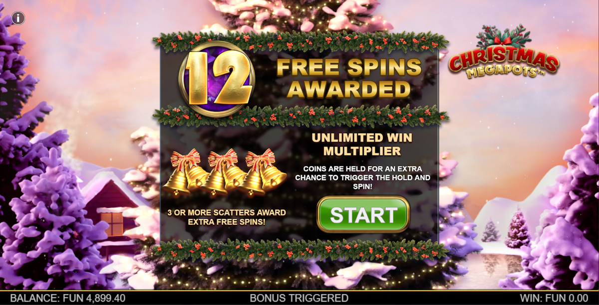 Free spins awarded in Christmas Megapots by Big Time Gaming