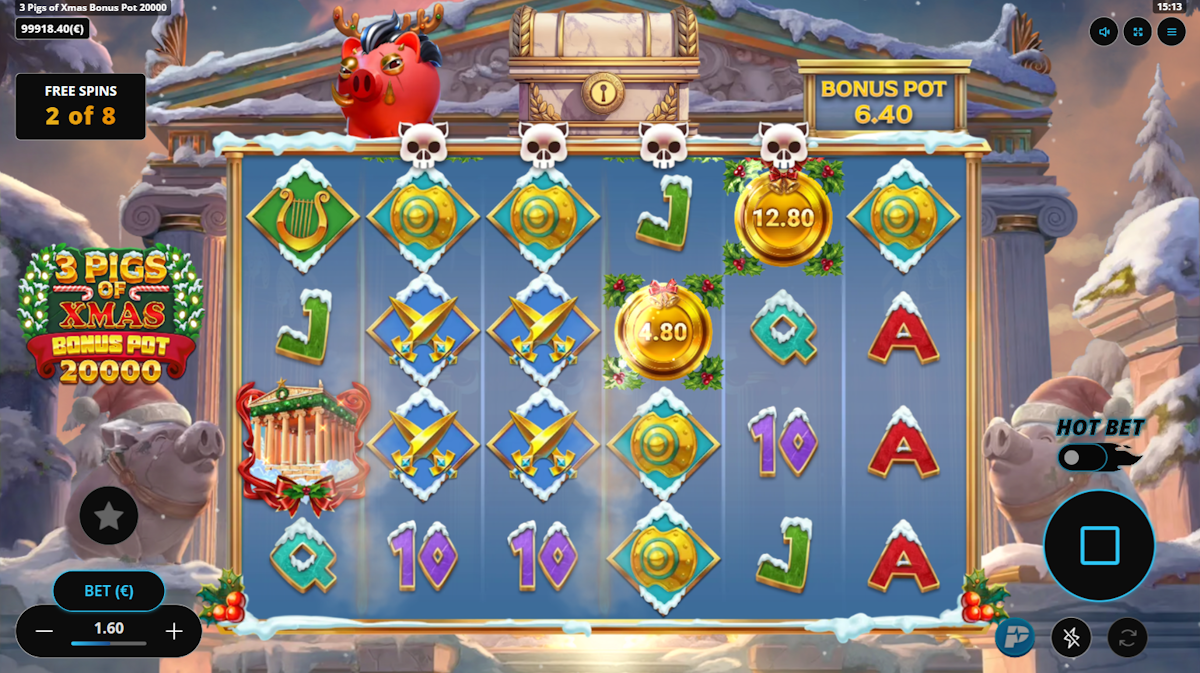 Free spins in 3 Pigs of Xmas Bonus Pot 20000 by Gaming Corps