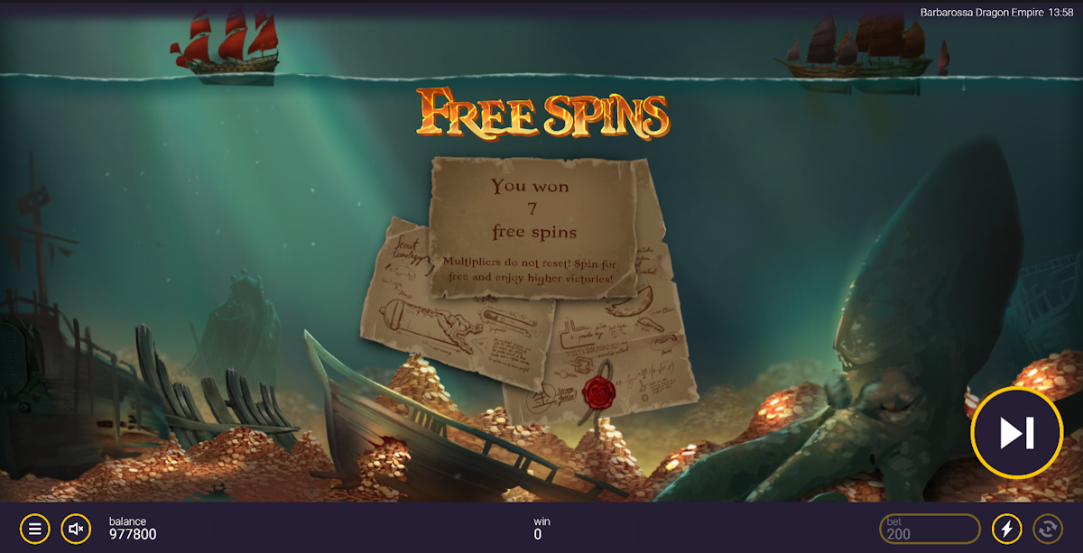 Free spins won in Barbarossa Dragon Empire by Peter & Sons